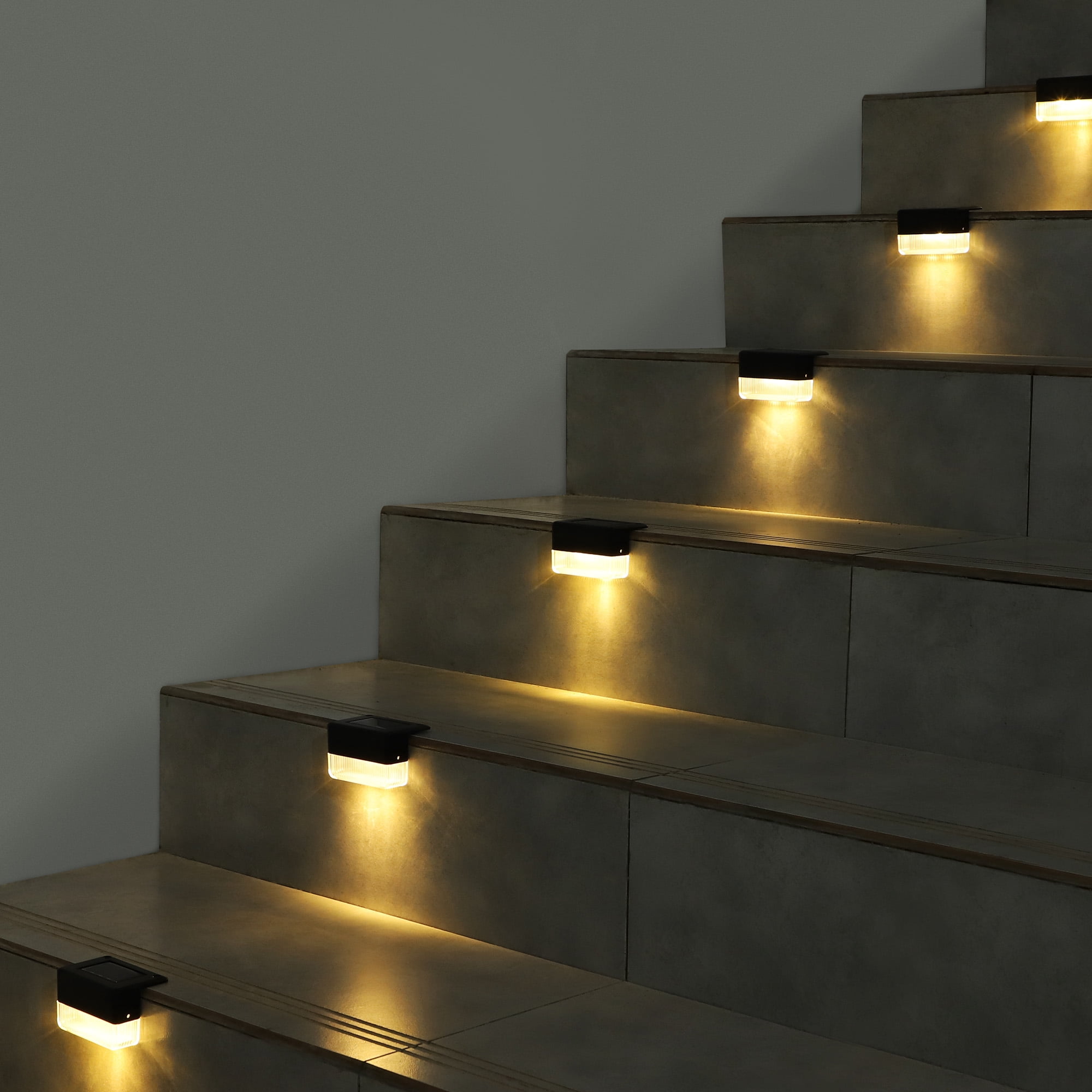 Fence Solar Lights 4 Pack Warm White & Multicolor Color Changing Deck Lights IP65 Waterproof Outdoor Solar Powered Stair Lights