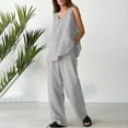 thumbnail image 2 of Up to 60% Off! pstuiky Two Piece Summer Sets, Women Solid Color Cotton Linen Suit Long Sleeve Crew-Neck Blouse Pant Suit Loose Casual Suit Leisure Gray XXL, 2 of 7