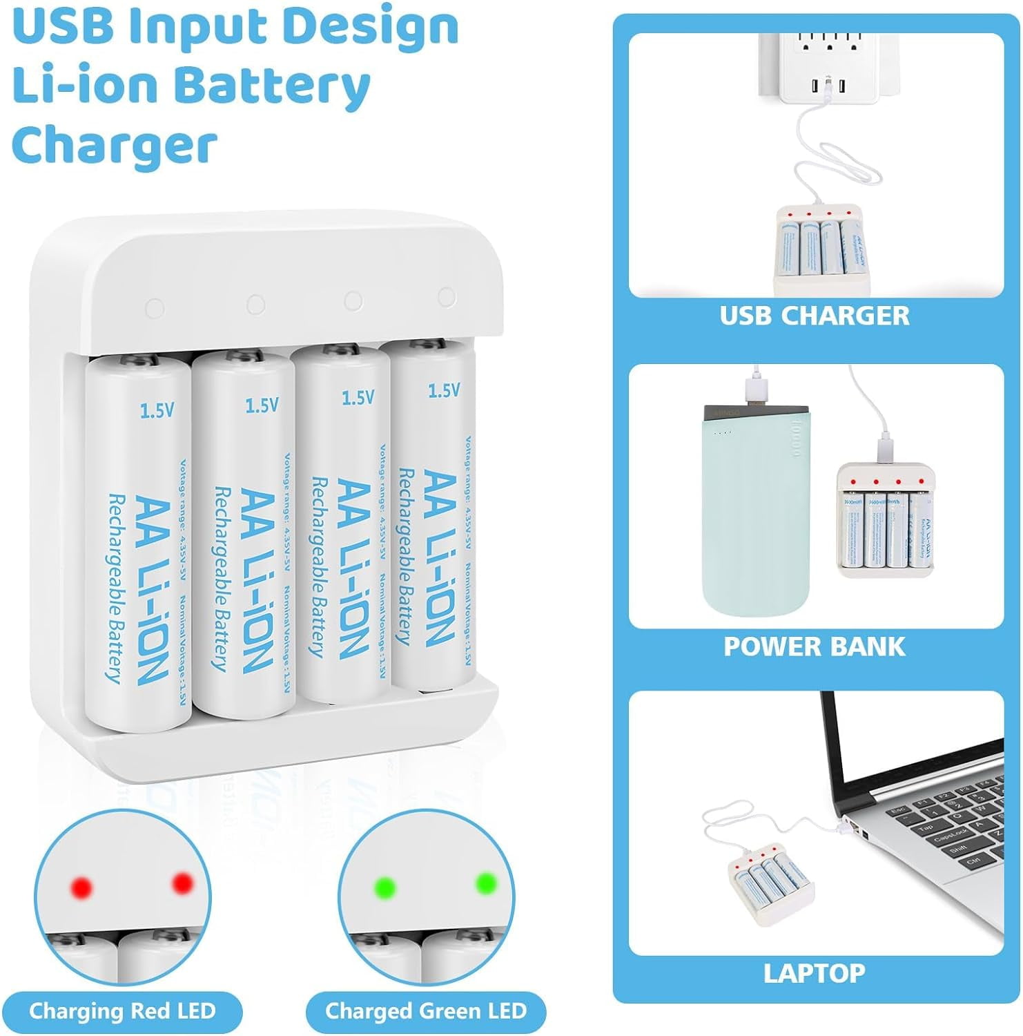 Rechargeable AA Batteries 12 Pack,1.5V 3600mWh Rechargeable Double A Battery Lithium with Charger
