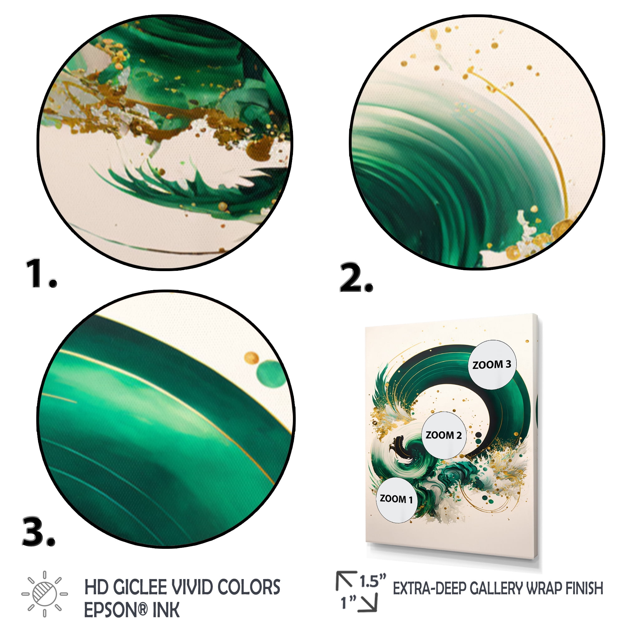 Designart Green Glamour Swirl Canvas Wall Art