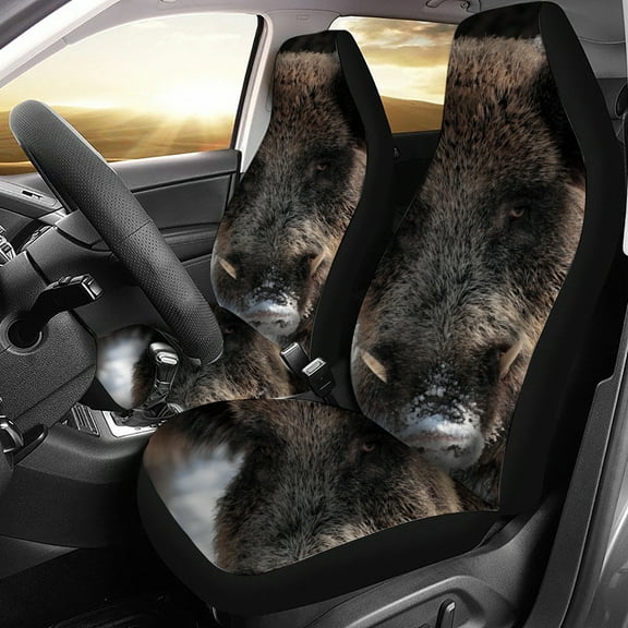 Boar Animal Pattern Car Seat Cover Fits Most Car Interior Accessories Set of 2 Universal Front Seat Covers
