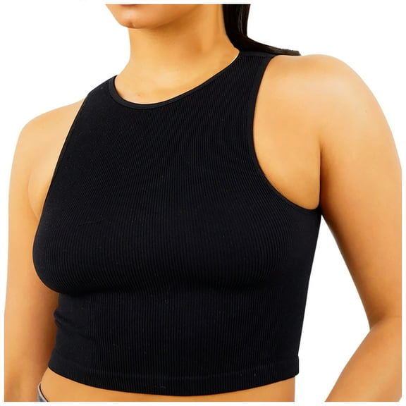 Babysbule Womens Summer Top Fashion Sexy Women Sleeveless Vest Solid O-Neck Slim Ladies Short Tank Tops