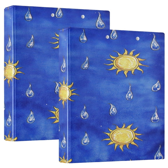 Sun and Raindrops 12.4x10.6in PVC Round Ring Binder, D-Ring 3-Hole, Metal Clip, 200 Sheets