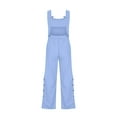 thumbnail image 5 of Womens Jumpsuits Sleeveless Side Buttons Split Wide Leg Rompers Cotton Blend Knotted Strap Casual Loose Playsuit (Medium, Light Blue), 5 of 6