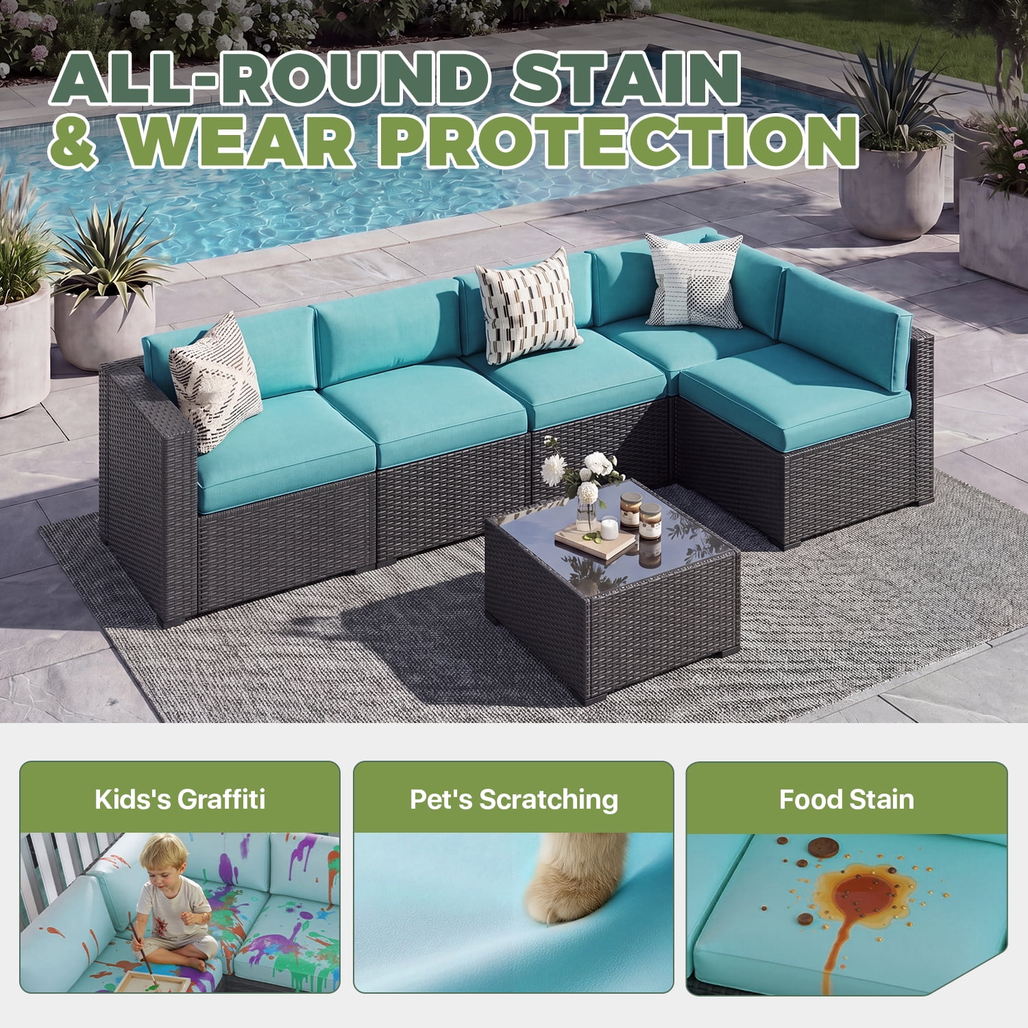 BaPiPro 11 Pack Sky Blue Outdoor Patio Sofa Cushion Replacement Covers, Fade‑Proof, Waterproof & Zippered, Wear‑Resistant, Stain‑Resistant Easy‑to‑Clean Slipcovers for Rattan Sectional Furniture