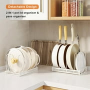 Mimifly Expandable Pans Organiser Rack, 10 Adjustable Compartments, Pantry Cupboard Bakeware Lid Plate Holders, White