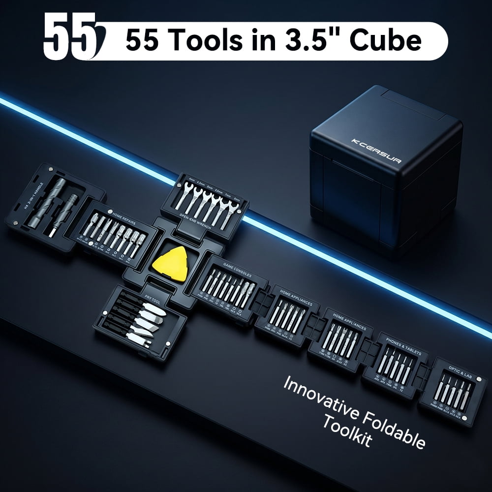 Unfold the All-in-One Home & Precision Toolkit 55 Pieces tools Screwdriver Set for iPhone, MacBook, Computer, Laptop, PC, Watch and Jewlry