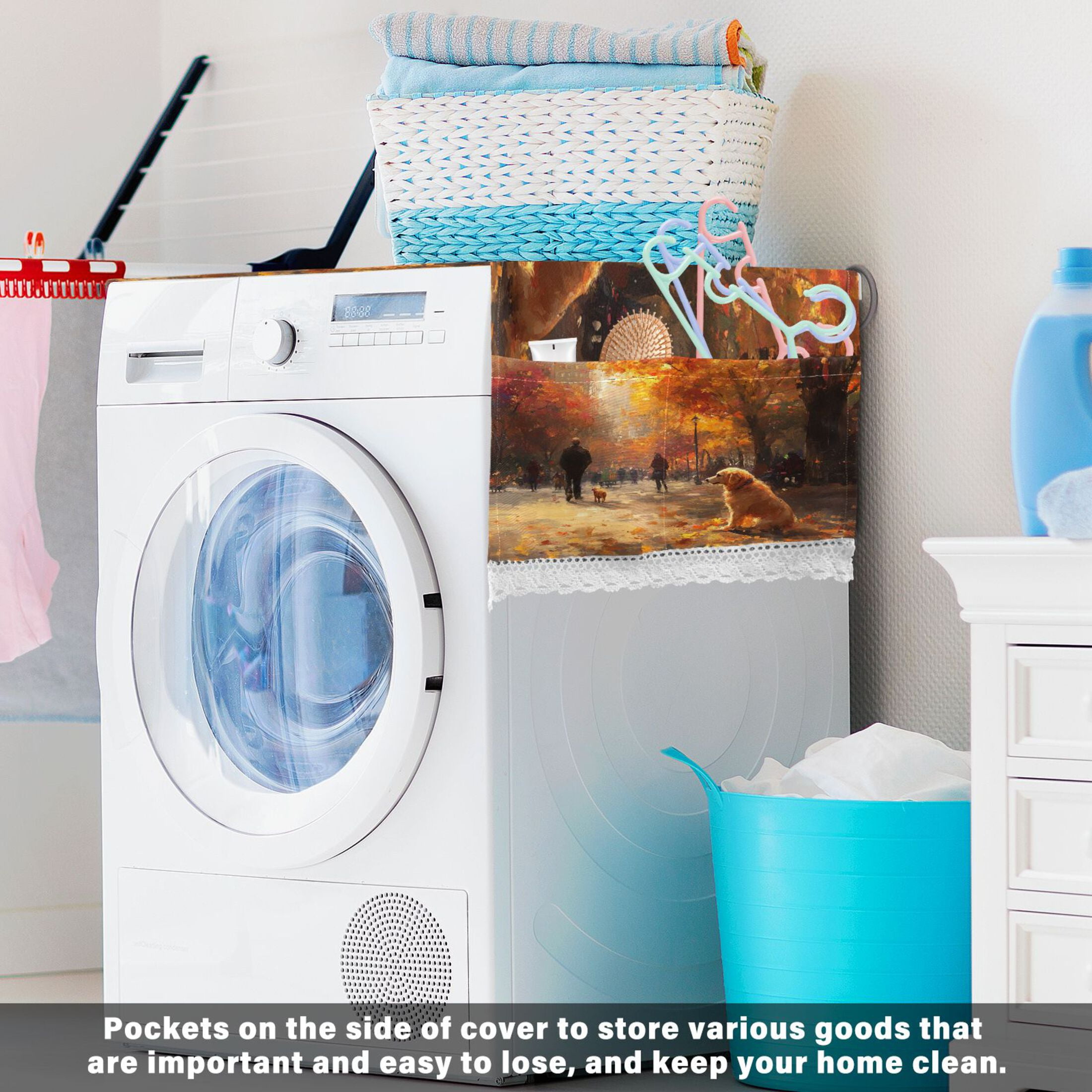 Lonely Golden RetrieverWasher and Dryer Covers Dust-Proof and Oil Resistant Fridge Cover with 4 Storage Pockets Washing Machine Top Cover for Laundry Kitchen Home 51.2 x 22 In