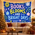 thumbnail image 3 of Books Blooms and Bright Days Text on Blue Background, Cheerful Illustration, Graduation Gift for Book Lovers, Literary Wall Art, Tapestry Wall Hanging for Bedroom and Study Room, 3 of 7