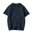 thumbnail image 3 of Mens T Shirts Casual Henley Shirt Solid Color Short Sleeve Button Summer Casual Loose T-Shirts, 3 of 6