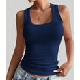 thumbnail image 4 of Summer Womens Tank Tops Square Neck Fitted Sleeveless Shirts for Women Ribbed Basic Top Dark Blue L, 4 of 8