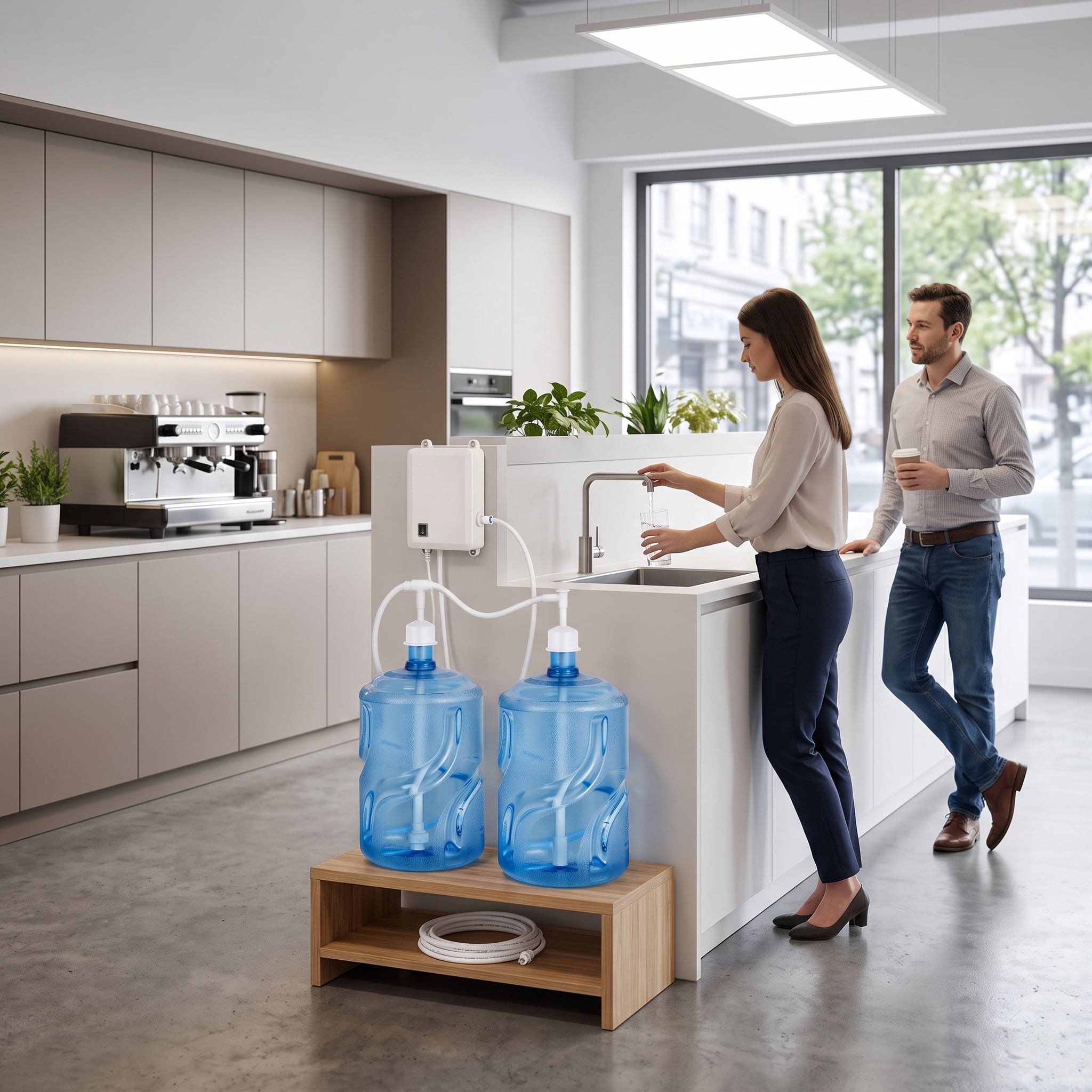 Dual-Tube Bottled Water Dispenser Pump System, 40-60 PSI, 0.67 GPM, Dual Switch Protection, Quiet Operation for 5-Gallon Water Jug