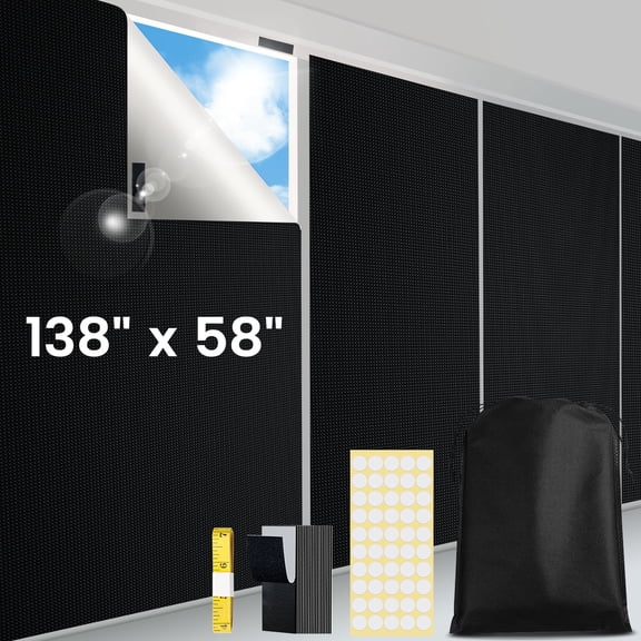 PChero Blackout Shades for Bedroom 138" x 58", Portable Blackout Curtains, No Drill Window Blinds,Blackout Window Cover DIY Temporary Blackout Blinds Film for Bedroom Nursery Travel Dorm Room