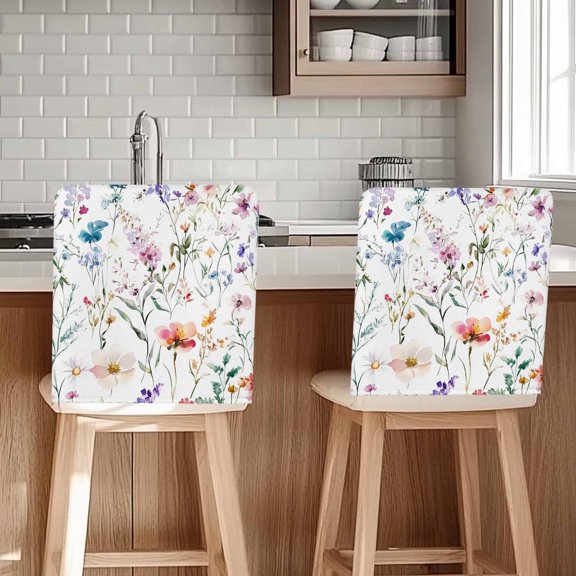 Watercolor Flowers Chair Covers Set of 8 Spring Floral Garden Chair Back Covers Stretch Removable Washable Slipcovers Protector for Dining Room Kitchen Party Decor