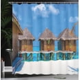 thumbnail image 3 of Ambesonne Travel Shower Curtain, Wooden Pier Huts Tropical, 69"Wx75"L, Azure Blue and Caramel, 3 of 4