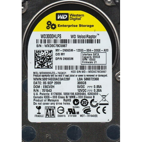 WD3000HLFS-75G6U1, DCM EBCV2H, Western Digital 300GB SATA 2.5 Hard Drive