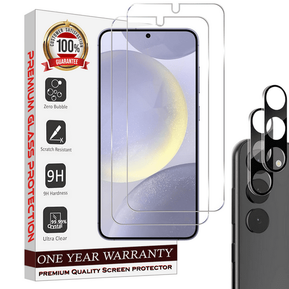 Screen Protector Bundle with Camera Cover for Samsung Galaxy S21 Clear Screen Protector Built with Anti Scratch, Bubble Free with Easy Install,2 PACK Glass and Camera For Samsung S21