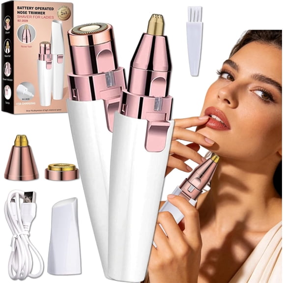 2-in-1 Women's Eyebrow and Facial Hair Removal Device, 2 in 1 Facial & Eyebrow Hair Trimmer, Electric Lip Facial Body Hairs Removal Tool with LED Light for Eye Brow, Lips & Fac (1pc)