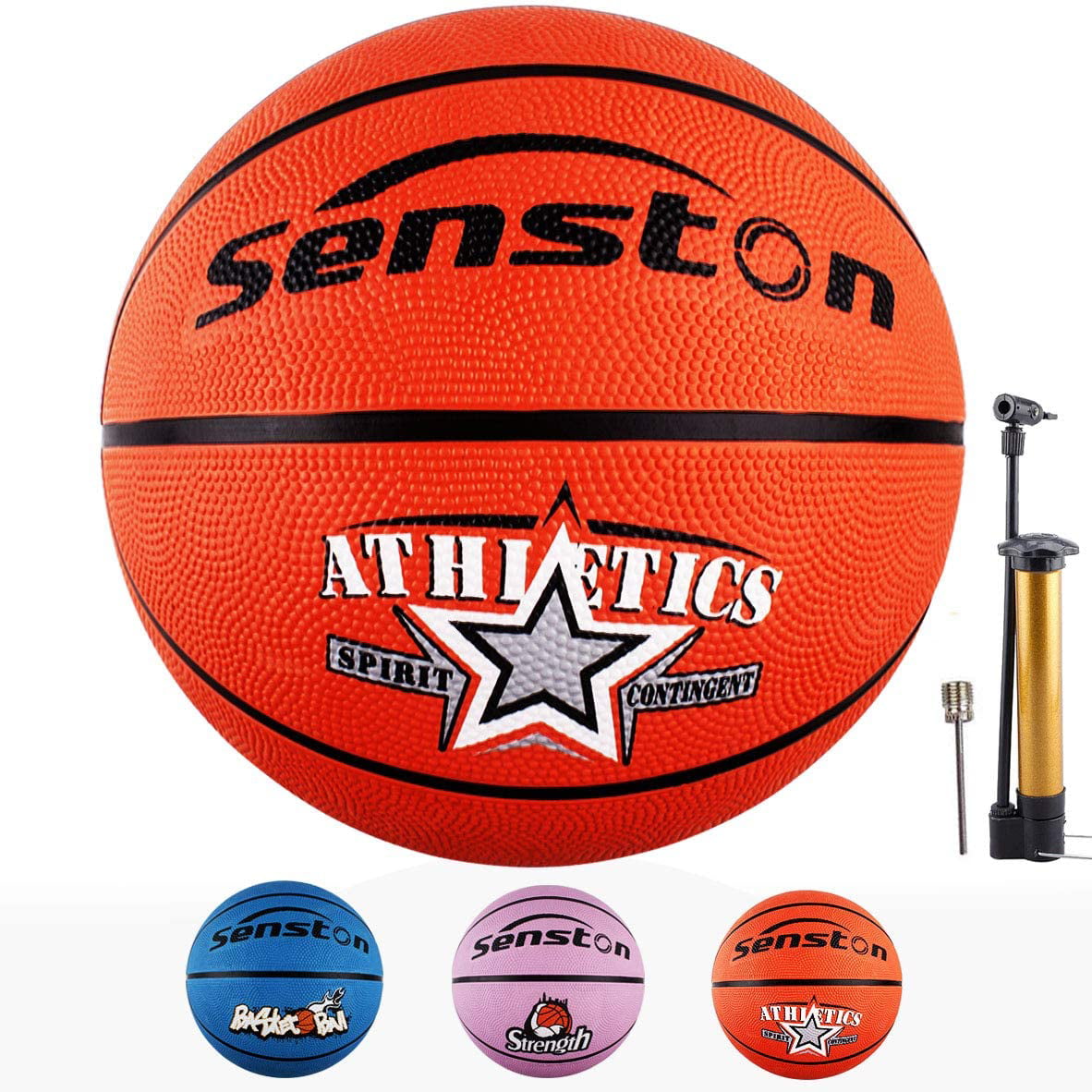 Senston Basketball with Pump Adults Kids PU Leather Basketball Size 7 Indoor Outdoor Ball Game 