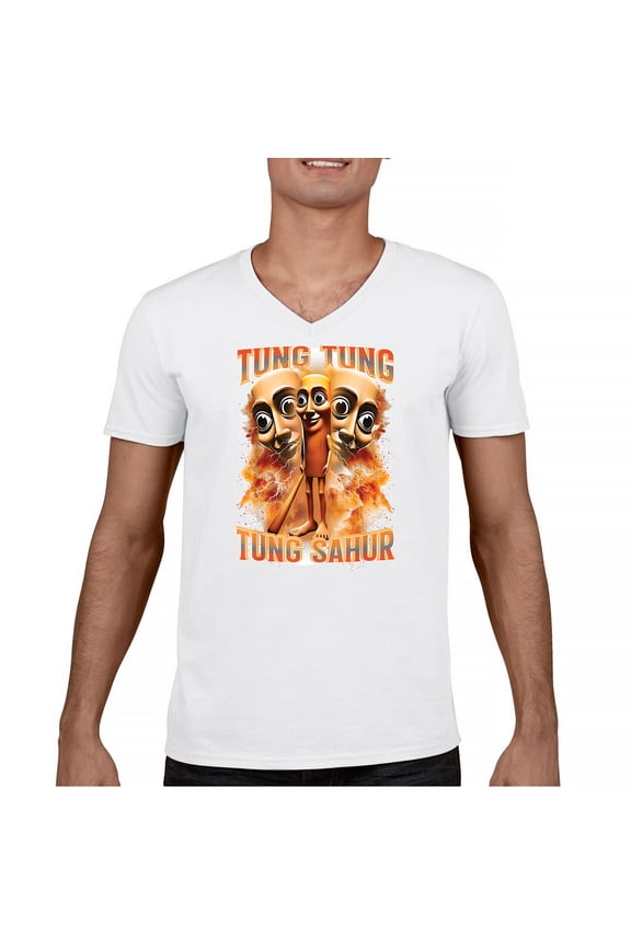 Tung Tung Tung Sahur Men's V-Neck T-shirt Fun Italian Brainrot Gen Z Alpha Meme