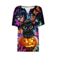 thumbnail image 5 of Jsaierl Women's Halloween Shirts Cute Pumpkin Ghost Graphic Tees Soft V Neck T-shirt Short Sleeve Holiday Blouse Tops Halloween Gifts, 5 of 5