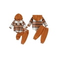 thumbnail image 3 of Elippeo 2-Piece Baby Boys Plaid Set Chest Pocket Button Long Sleeve Hooded Romper Long Trousers Outfits 6 12 18 24 Months, 3 of 10