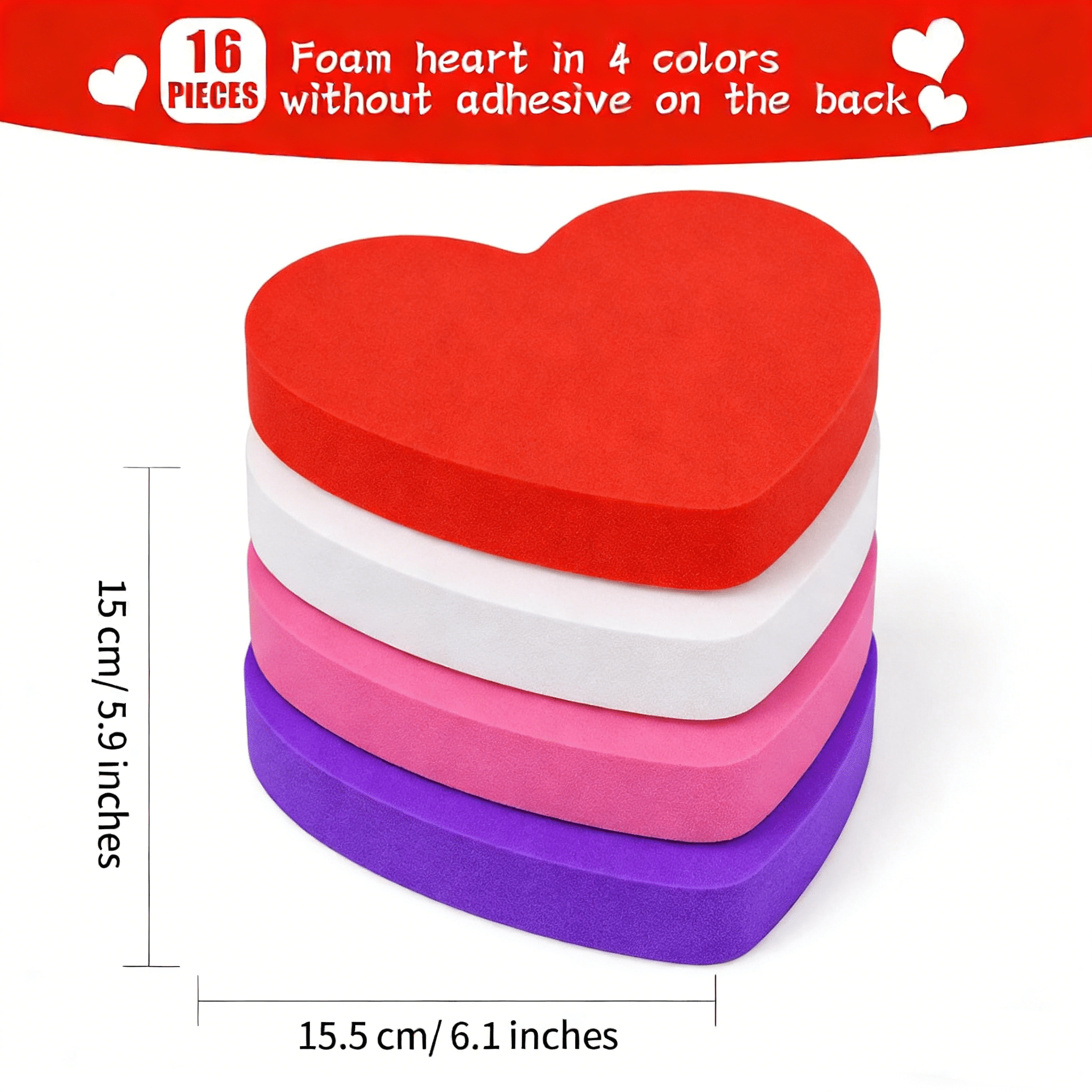 Valentine's Foam Heart Stickers Kit Includes Glitter Self-Adhesive Heart Stickers and Colorful Large Foam Hearts for Valentine's Day Wedding DIY Craft Supplies