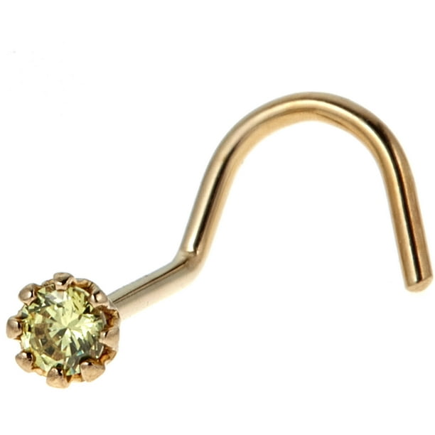 10kt Solid Yellow Gold Nose Ring with 2mm Green CZ