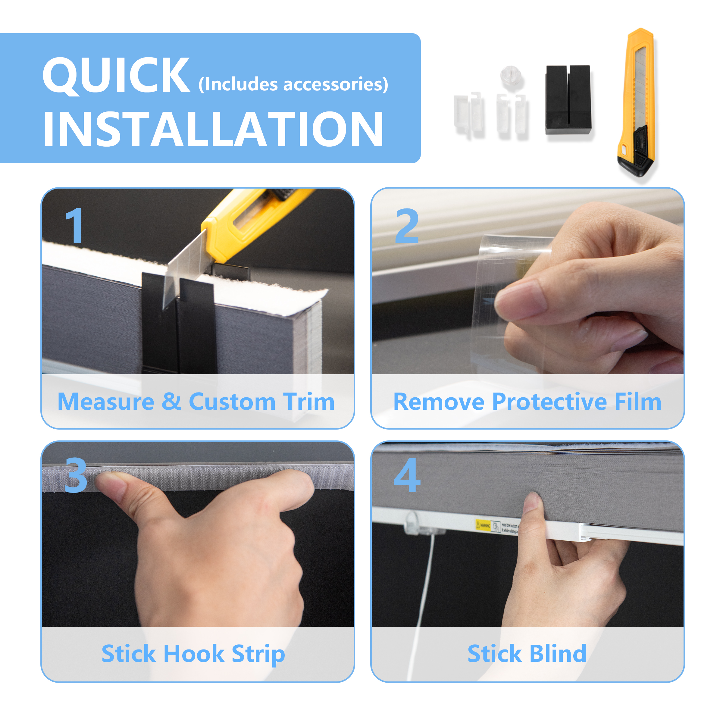 Yoshade Blackout Cellular Window Shades - Easy Install, Customizable Honeycomb Blinds for Room Darkening & Thermal Insulation - No Tools Required (Grey, 39 x 64)