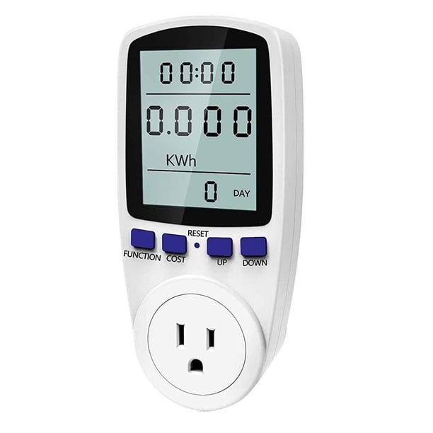 Monitor de energía: pantalla LCD, alarma de sobrecarga, recargable; medidor enchufable para el seguimiento del consumo eléctrico