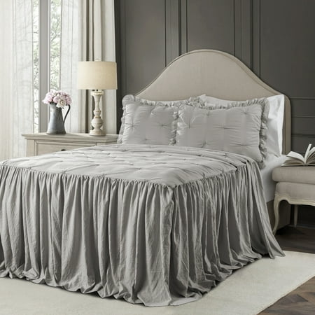 Lush Decor Ravello Pintuck Bedspread, King, Light Gray, 3-Pc Set