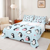 Castle Fairy Cute Penguin Bed Sheets for Child Teens,Cartoon Animal King Sheets