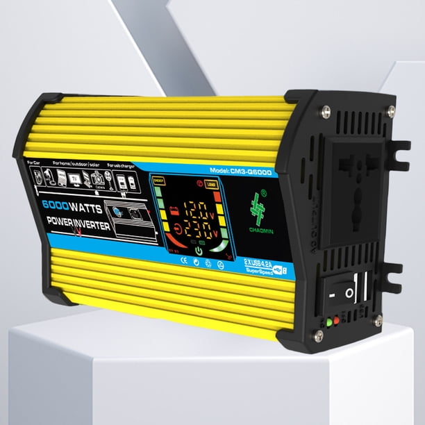 Convertidor de corriente de 6000 W, pantalla LCD, inversor inteligente de vehículo USB dual para teléfono iPad Hugtrwg Para estrenar