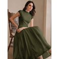 thumbnail image 6 of Womens Elegant Military Green Cap Sleeve High Neck A-Line Long Dress, 6 of 6