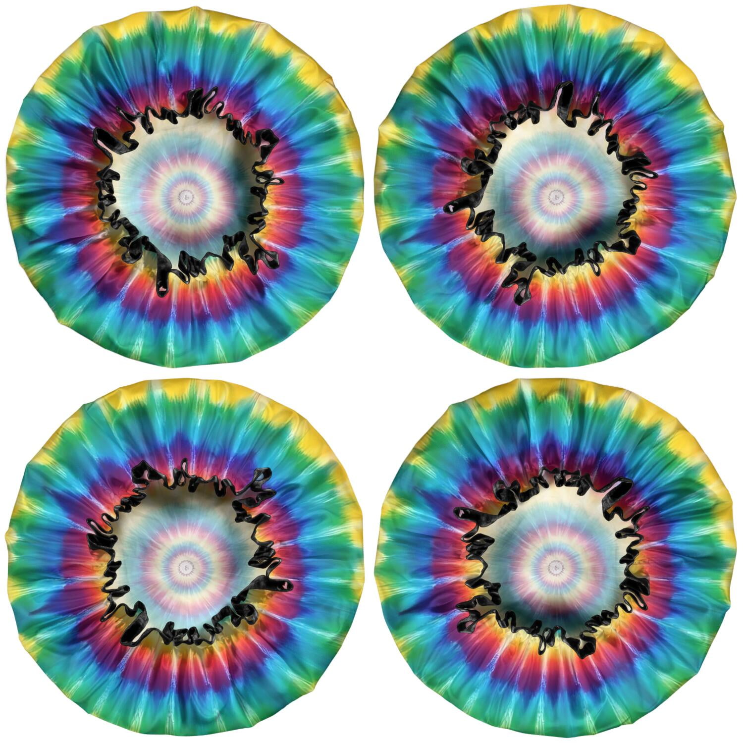 Shower Caps,Colorful Rainbow Tie Dye Spiral Pattern Waterproof Shower Cap for Women 4 Pieces,Double Reusable Hair Cover for Shower PEVA Elastic Stretch Hem