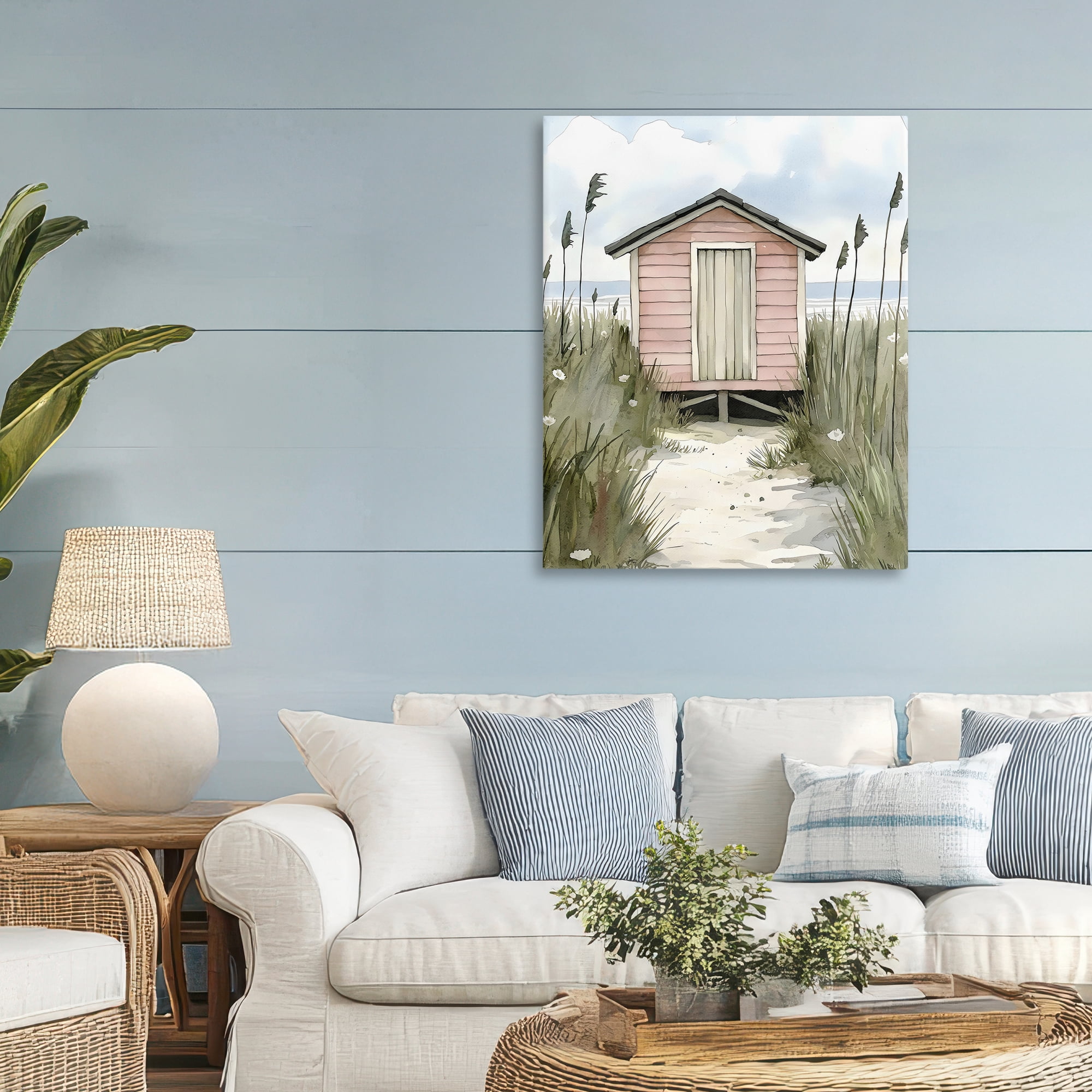 Stupell Industries Coastal Calm Pink Beach Hut Canvas Wall Art, design by Riley B