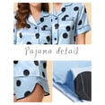 thumbnail image 3 of Conjunto de pijama de satén con camiseta y pantalones cortos con lunares para mujer, azul medio, 3 of 5