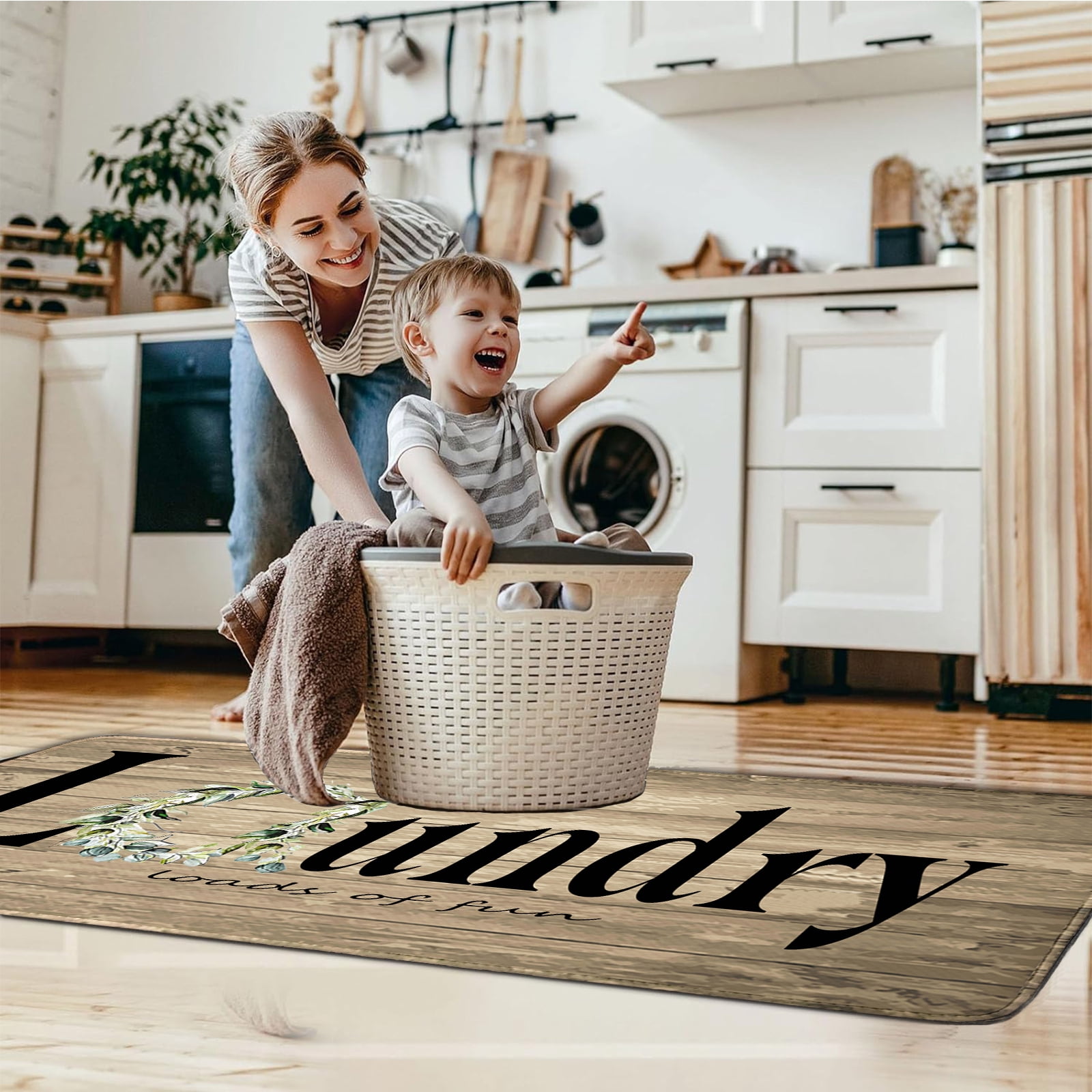 Laundry Room Runner Rug for Hallways Kitchen Runner Rug Non Slip 24"X72" Washable Runner Rugs with TPR Backing Soft Floral Text Carpet Indoor Machine Washable Accent Rug Low Pile Carpet