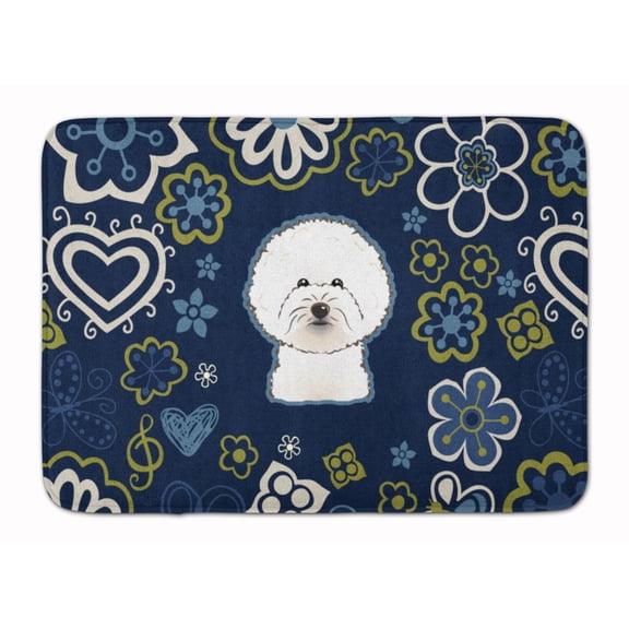 Carolines Treasures BB5068RUG Blue Flowers Bichon Frise Machine Washable Memory Foam Mat 19 X 27" multicolor