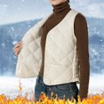thumbnail image 2 of Tiweut Womens Puffer Vest Lightweight Crew Collar Sleeveless Quilted Jackets Button Fall Spring Plus Size Coat Outerwear,White, 2 of 3