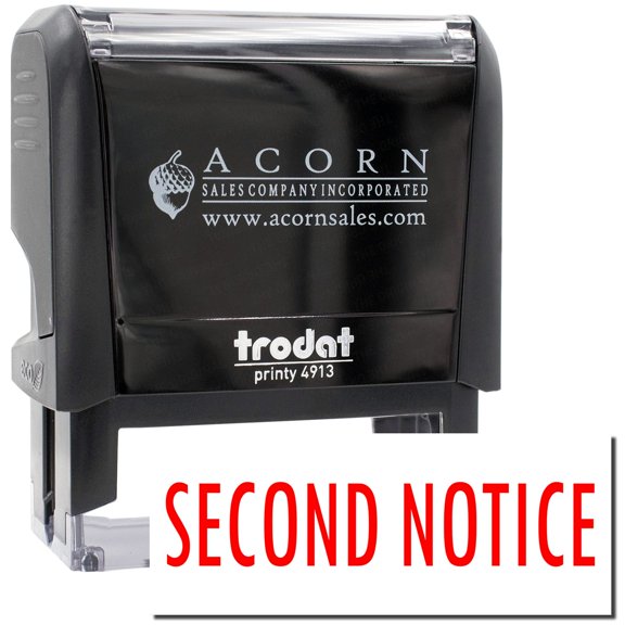 Large Self-Inking Second Notice Stamp, Trodat Printy 4913, Press and Print Stamping, Impression Size 7/8" x 2-1/4", Up to 10,000 Impressions - Red Ink