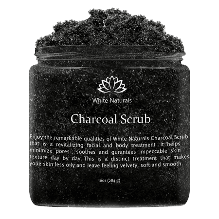 Activated Charcoal Scrub By White Naturals: Facial&Body scrub,Reduces Wrinkles,Blackheads&Acne Scars,Natural Skin Care,Face Cleanser,Pure Vegan Scrub For Skin Exfoliation And