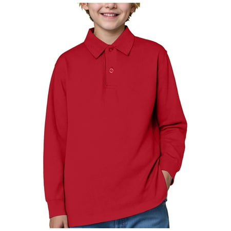 GXWEA White Button Up Shirt Boys 4T Boys Clothes Boys School Uniform Long Sleeve Polo Shirt Button Closure Comfortable Fabric A15 SHIRT Red 5-6 Years