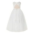 thumbnail image 2 of Ekidsbridal Girl Wedding Flower Girl Dress - Ivory Illusion Lace Scoop Neck A-Line with Rhinestone Sash 178R4-A (Size: 2-12), 2 of 3