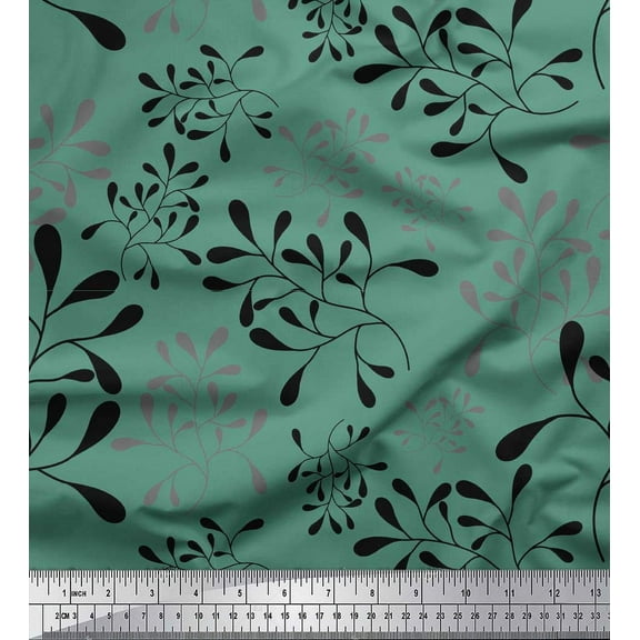 Soimoi Green Cotton Duck Fabric Artistic Leaves Print Fabric by Yard 42 Inch Wide
