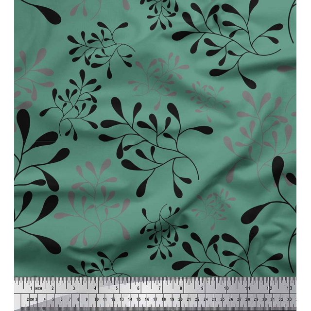 Soimoi Green Poly Georgette Fabric Artistic Leaves Decor Fabric Printed Yard 52 Inch Wide