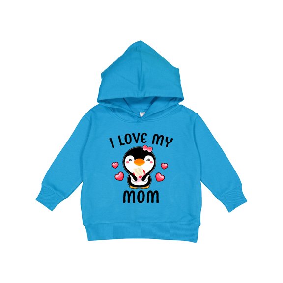 Inktastic I Love My Mom with Cute Penguin and Hearts Toddler Hoodie