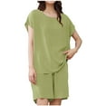 thumbnail image 4 of Delliss Women's Loungewear Sets Trendy Baggy Solid Color Short Sleeve Blouse Casual Shorts Pajamas Suit, 4 of 9