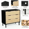 thumbnail image 6 of LAZZO Large 3-Drawer Nightstand with Rattan Drawer, Modern Wooden Bedside Table for Bedroom, Fits Queen & King Size Beds, Black, 6 of 7