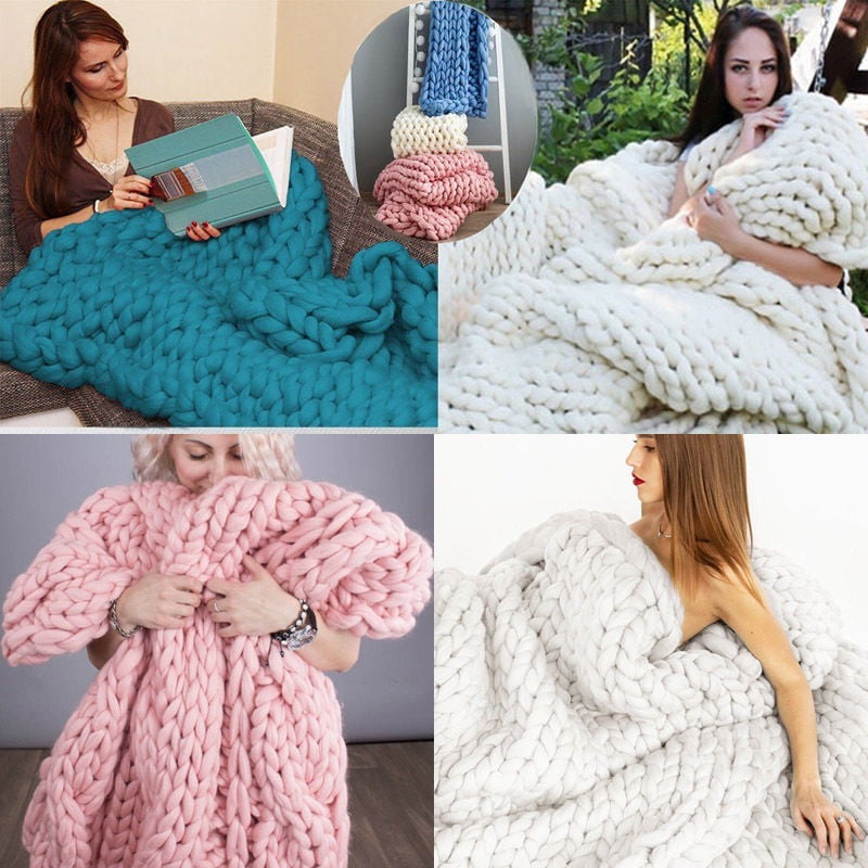 Fashion Hand Chunky Knitted Blanket Thick Yarn Merino Wool Bulky Knitting Throw Walmart
